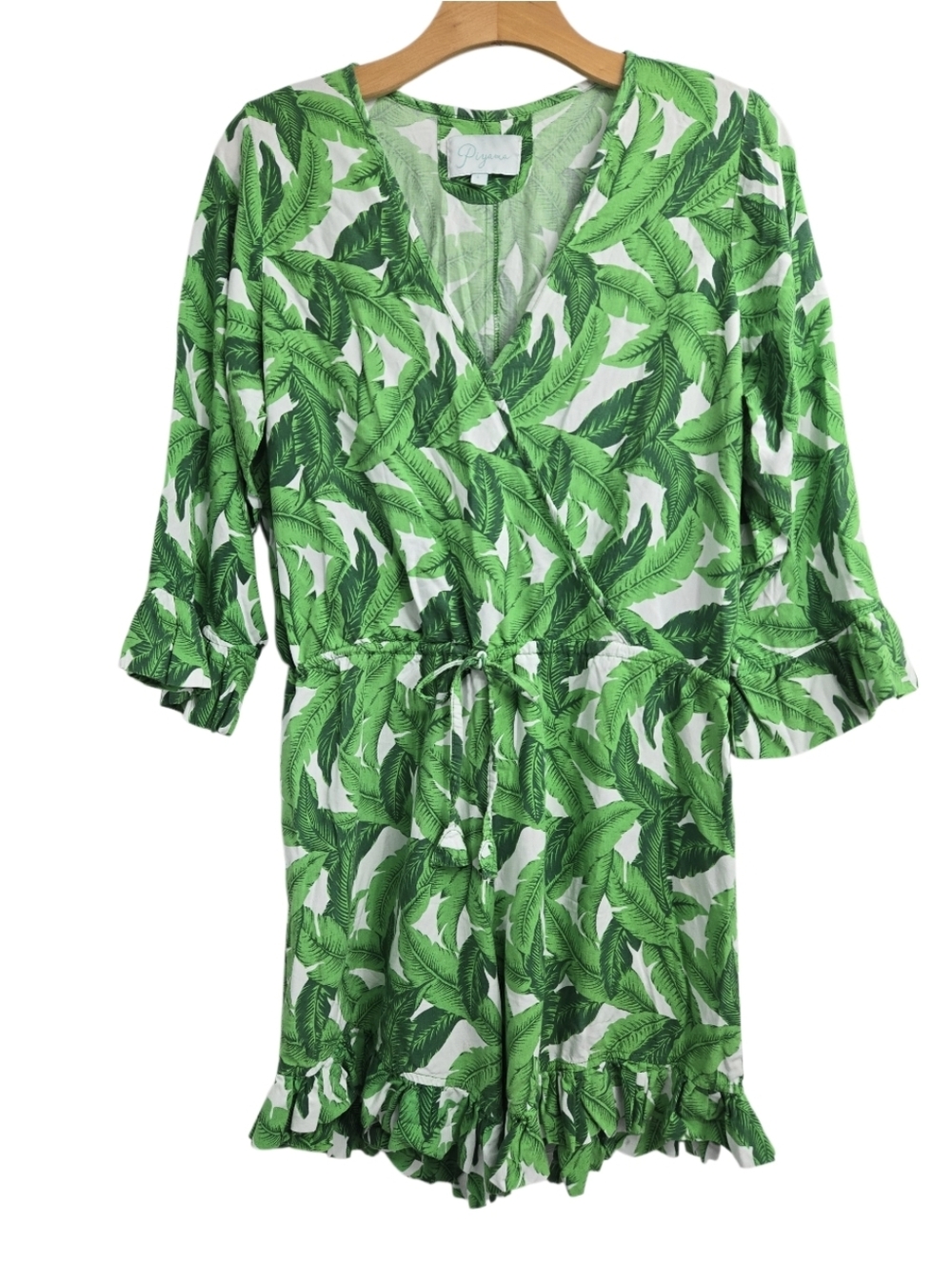 Piyama Romper Green‎ Tropical Leaf Print Rayon